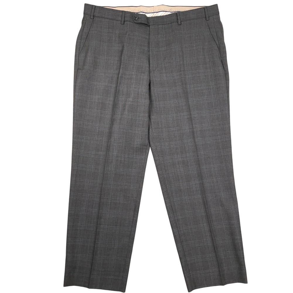 Ballin Pants Men 40W 30L Gray Blue Plaid Super 110s Wool Career Dress‎ Trousers
